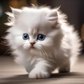 A fluffy white Persian kitten with a playful expression, chasing a feather toy4