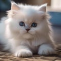 A fluffy white Persian kitten with a playful expression, chasing a feather toy5