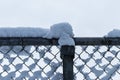 Fluffy white snow collected on top of a fence Royalty Free Stock Photo