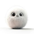 Adorable Fluffy White Ball Character, Big Eyes, 3D Render Royalty Free Stock Photo
