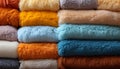 Fluffy wool stack, vibrant colors, elegant textile fashion collection generated by AI