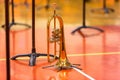 Flugelhorn on an instrument stand waiting to be played