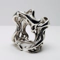 Fluid Abstraction Sterling Silver Cuff With Expressionistic Dolphin Sculptures