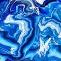 Fluid Art abstract background with curled wave marble effect in blue halftones.