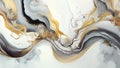 Fluid art background. Paper marbling abstract texture in grey and golden colours. AI generative illustration.