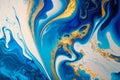 Fluid Art. Liquid blue and gold metallic swirl. Generative AI illustration