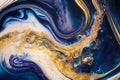 Fluid Art. Liquid blue and gold metallic swirl. Generative AI illustration
