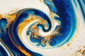 Fluid Art. Liquid blue and gold metallic swirl. Generative AI illustration