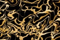 Fluid art. Modern artwork golden and black background. Mixture of acrylic paints. Abstract liquid painting marble