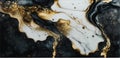 Fluid art painting in alcohol ink technique, black white gold paints.Imitation of marble stone cut,glowing glitter golden veins. Royalty Free Stock Photo