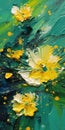 Fluid Brushwork Painting Of Yellow Flowers In Green Royalty Free Stock Photo