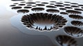 Fluid dynamics visualization of magnetic ferrofluid forming complex spike patterns rendered in deep black