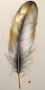 Fluid Feather Drawn 2D Aquarelle, Mottled Elegance the Radiance of Dark Silver, Dark Gold, Pale Gold Pigment