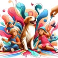 fluid image of children playing with a dog