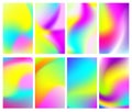 Fluid iridescent multicolored backgrounds. Vector illustration of fluids. Background set with holographic neon effect Royalty Free Stock Photo