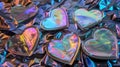 fluid liquid heart. Y2K chrome holographic patches hearts shape 3D.Ai generative