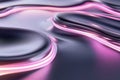 Fluid metallic surface features neon lights gliding over its contours, creating a captivating visual. The dark gradient