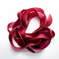 Fluid Organic Form: Red Ribbon Sculpture On White Background