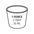 Fluid ounce glass converted to tablespoons and milliliters. Unit of volume for measuring liquids isolated on white