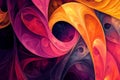 Fluid shapes in purple, orange, and pink create a mesmerizing abstract pattern