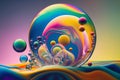 Fluid soap bubble psychedelic colorful abstract art. Surreal patterns with rainbows and waves of color in motion Royalty Free Stock Photo