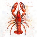 Watercolor painting of an electric blue lobster on white background