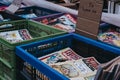 Fluide Glacial editions on sales at a second hand book market in the courtyard of the Vieille Bourse in Lille Royalty Free Stock Photo