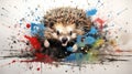 fluidity and unpredictability of watercolors by creating a dynamic and energetic Hedgehog print. design cute Hedgehog poster