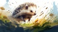 fluidity and unpredictability of watercolors by creating a dynamic and energetic Hedgehog print. design cute Hedgehog poster