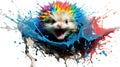 fluidity and unpredictability of watercolors by creating a dynamic and energetic Hedgehog print. design cute Hedgehog poster