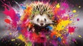 fluidity and unpredictability of watercolors by creating a dynamic and energetic Hedgehog print. design cute Hedgehog poster