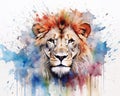 fluidity and unpredictability of watercolors by creating a dynamic and energetic lion print. fashion design cute lion poster Royalty Free Stock Photo