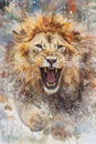 fluidity and unpredictability of watercolors by creating a dynamic and energetic lion print. fashion design cute lion poster Royalty Free Stock Photo