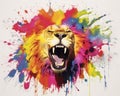 fluidity and unpredictability of watercolors by creating a dynamic and energetic lion print. fashion design cute lion poster Royalty Free Stock Photo