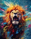 fluidity and unpredictability of watercolors by creating a dynamic and energetic lion print. fashion design cute lion poster Royalty Free Stock Photo