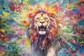 fluidity and unpredictability of watercolors by creating a dynamic and energetic lion print. fashion design cute lion poster Royalty Free Stock Photo