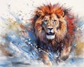 fluidity and unpredictability of watercolors by creating a dynamic and energetic lion print. fashion design cute lion poster Royalty Free Stock Photo