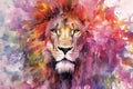 fluidity and unpredictability of watercolors by creating a dynamic and energetic lion print. fashion design cute lion poster Royalty Free Stock Photo