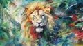 fluidity and unpredictability of watercolors by creating a dynamic and energetic lion print. fashion design cute lion poster Royalty Free Stock Photo