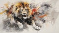 fluidity and unpredictability of watercolors by creating a dynamic and energetic lion print. fashion design cute lion poster Royalty Free Stock Photo