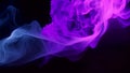 Fluidly moving animation of blue and purple smoke on black background