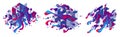 Fluids colorful liquid shapes with geometric lines in motion vector abstract graphic design elements set, dynamic modern art