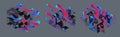 Fluids colorful liquid shapes with geometric lines in motion vector abstract graphic design elements set, dynamic modern art