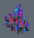 Fluids colorful liquid shapes in motion with geometric lines vector abstract graphic design element, dynamic modern art flowing