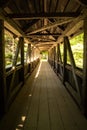 Flume Gorge wooden Sentinel Pine Bridge at base of Mount Liberty in Franconia Notch State Park Royalty Free Stock Photo