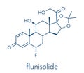 Flunisolide corticosteroid drug molecule. Skeletal formula. Royalty Free Stock Photo