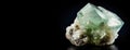 Fluorapophyllite-K is a rare precious natural stone on black background. AI generated. Header banner mockup with space.