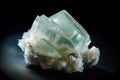 Fluorapophyllite-K is a rare precious natural stone on black background. AI generated. Header banner mockup with space.