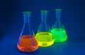 Fluorescence in flasks on blue