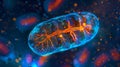 A fluorescence microscopy image of a mitochondrion showing the distribution of mitochondria within a cell. The bright